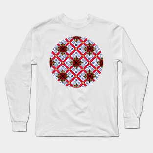 Bright Red, Indigo and Orange Moroccan Pattern (Decorative Border) Long Sleeve T-Shirt